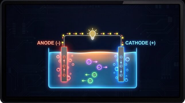 electrochemical cell animation showing oxidation at anode and reduction at cathode