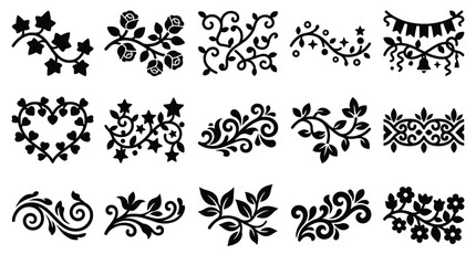 Collection of decorative floral and vine elements for design and illustration. © yuanita