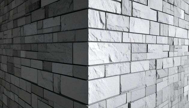 A grayscale image of a brick wall corner with light and dark sides