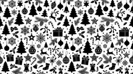 Black and white Christmas icons pattern. © Ariya