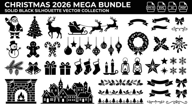 Black Christmas icons and shapes.