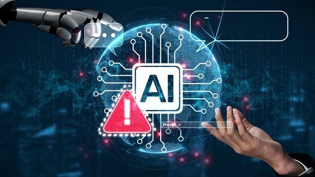 AI interface showing prompt error warning and system alert. AI prompt failure can lead to incorrect output or hallucination. Managing AI prompt error is crucial in safe AI deployment. Muxer