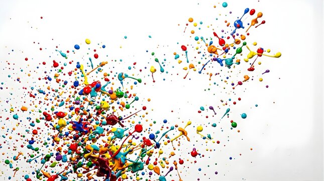 Multi-colored paint splatter abstract design on a white background