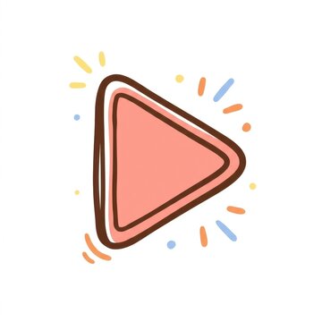 Hand-drawn pink play button icon with colorful sparks