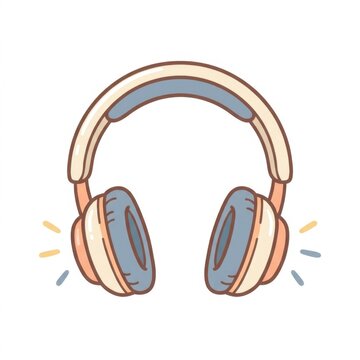 Illustrated pastel headphones with sound effect lines on white