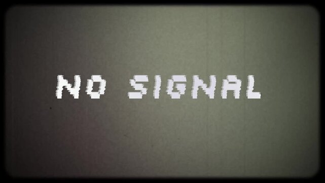 No Signal sign text phrase animation with retro style film frame grain and noise effects