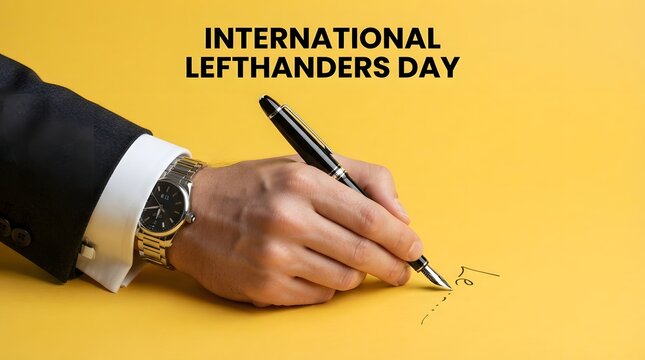 International lefthanders day concept with a businessman writing with a fountain pen