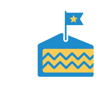 Blue and yellow cake slice with flag icon