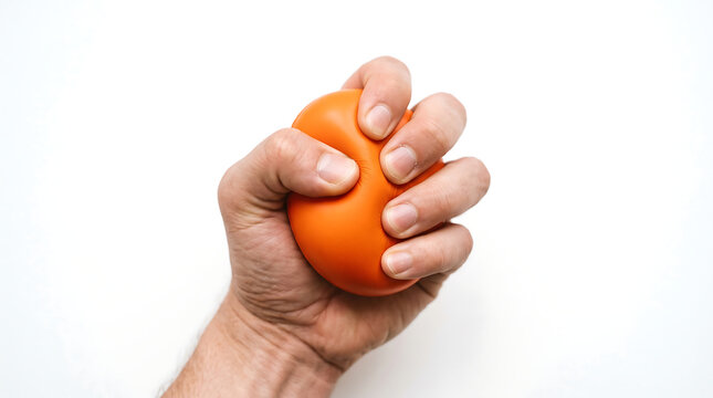 Hand firmly squeezing a vibrant orange stress ball, a tangible action to alleviate tension and find immediate relief from daily pressures
