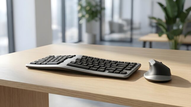 Ergonomic Wireless Mouse and Keyboard on Clean Desk