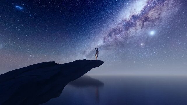 Children explore the mysteries of the universe by looking at the starry sky and the Milky Way(3D software Lumion makes non-AI)
