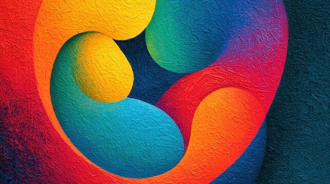 Abstract colorful organic shape with vibrant red yellow blue and green gradient on textured dark background modern art illustration with smooth flowing curves