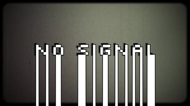 No Signal sign text phrase animation with retro style film frame grain and noise effects