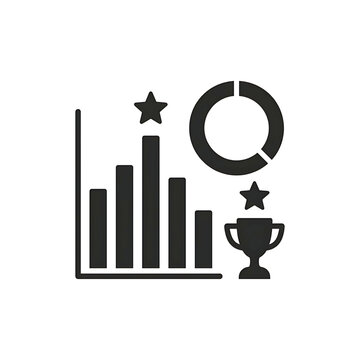 Business performance bar chart icon. Growth analytics with trophy award.