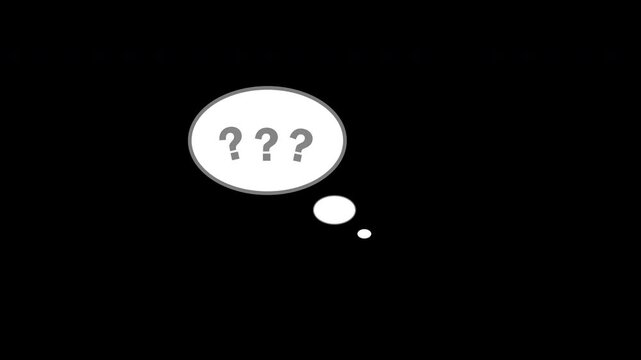 Animated thought bubbles with question marks on a black background