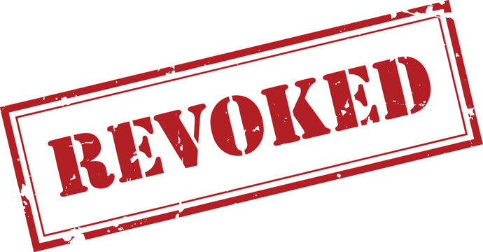 Red grunge rubber stamp with text revoked imprinted on white background
