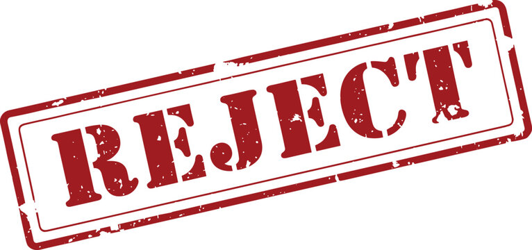 Red reject rubber stamp symbol with distressed grunge texture on white background