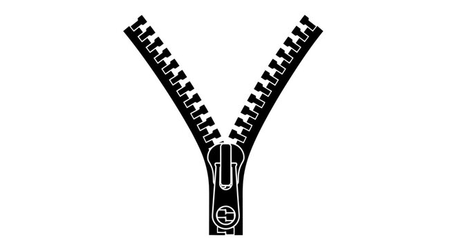 Monochrome zipper vector illustration with metal teeth and slider details.