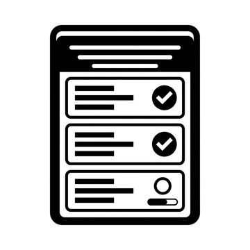 Checklist icon on digital tablet. Task management app with completed items.