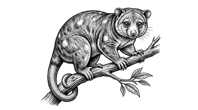 Detailed drawing of a possum animal.