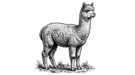 Naklejka premium Detailed drawing of an alpaca standing.