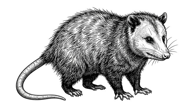 Detailed illustration of an opossum animal.
