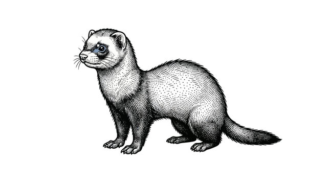 Ferret standing on four legs alert.