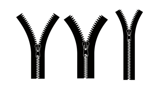 Three Vertical Zipper Graphics with Metal Teeth and Pull Tabs in Black.