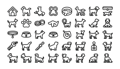 Fototapeta premium Set of forty-eight dog and puppy icons in outline style for pet shop or veterinary clinic.