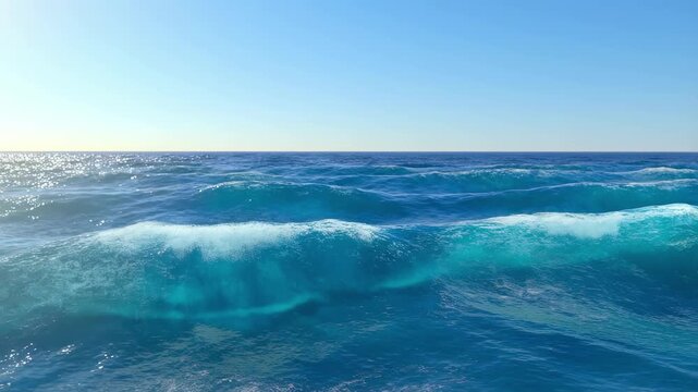 Deep blue ocean waves rolling under a bright sunny sky for tropical vacation background video