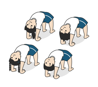 ブリッジをする子供たちのミニマルでかわいいイラスト・4人セット