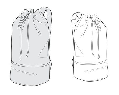 Leather bucket backpack vector illustration technical flat drawing by adobe illustrator.