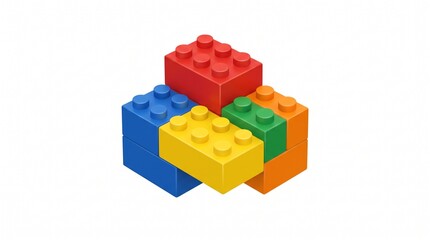 Fototapeta premium Colorful Interlocking Plastic Building Blocks Arranged in a Creative Stacked Geometric Tower Structure for Educational Play
