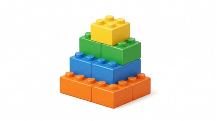 Naklejka premium Colorful Plastic Building Blocks Stacked in a Pyramid Shape for Child Education and Creative Play on White Background