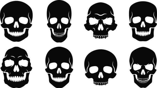 Horror Skull Silhouette Vector Bundle For Halloween Gothic Creepy SVG PNG EPS DXF Clipart Cut File