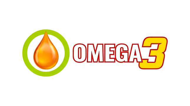Omega 3 supplement logo with a golden oil drop icon isolated on transparent background