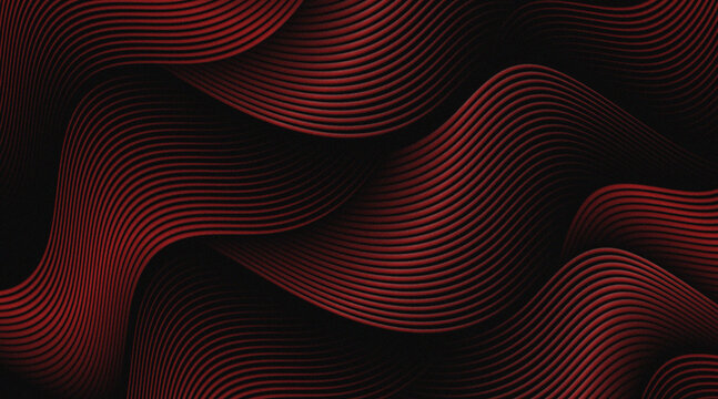 Abstract dark red wavy lines background with grainy texture