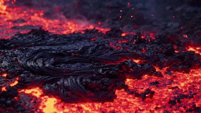 Volcanic Eruption Lava Flow with Molten Rock and Fire.