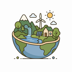 Fototapeta premium Eco Friendly Sustainable Landscape Inside Earth Globe Flat Vector Illustration