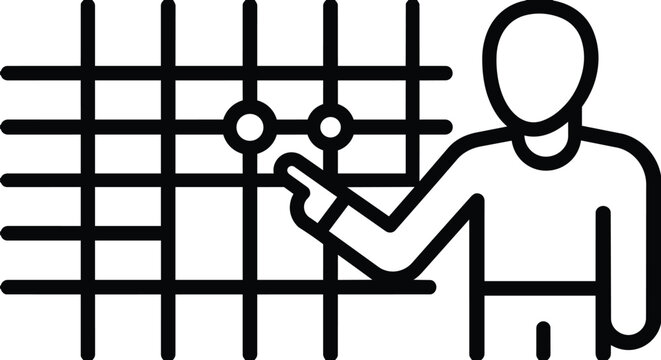 Person pointing to data on a spreadsheet grid