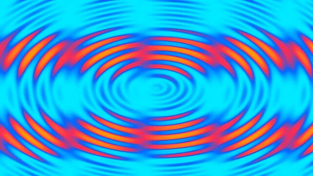 Vibrant abstract concentric ripple waves with blue, orange and red colors creating hypnotic motion background