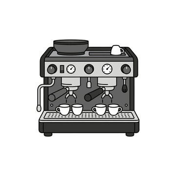 Espresso machine on a table. Coffee maker with cups