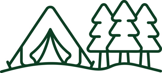 Camping tent in coniferous forest meadow icon with wilderness recreation adventure vacation mountain landscape woodland coniferous graphics © idrus