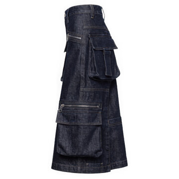 Black cargo maxi skirt with utility pockets and side zippers for urban fashion style streetwear clothing isolated on transparent background for female apparel catalog design and outfit ideas.