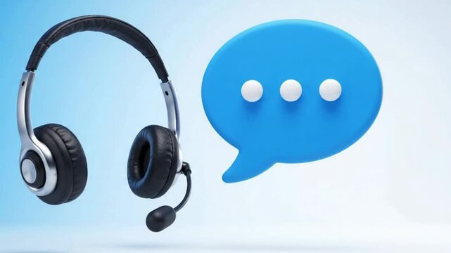Wireless Headphones and Chat Bubble Communication Icon.
