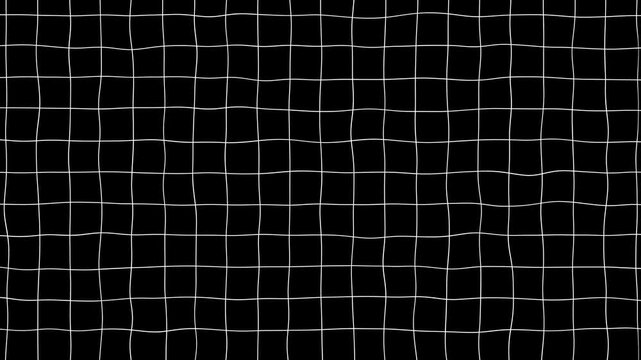 Black background with animated waving white wireframe grid line fit for alpha channel or overlay layer.Abstract black and white wavy grid background animation.Warp animation.