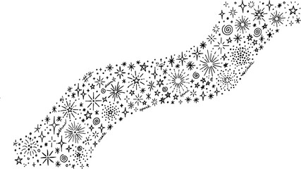 Sparkling star trail vector, celestial magic dust wave with hand drawn stars and sparkles, whimsical black and white stardust path for festive design © Dr Nadeem