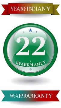 A graphic design featuring a green warranty badge with the number 22 and decorative banners