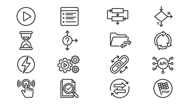 Modern Technology Icons Set: Workflow, API, Data, Process, Strategy, and More