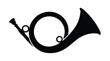 Obraz premium Black silhouette of a hunting horn with curved body and circular loops silhouette